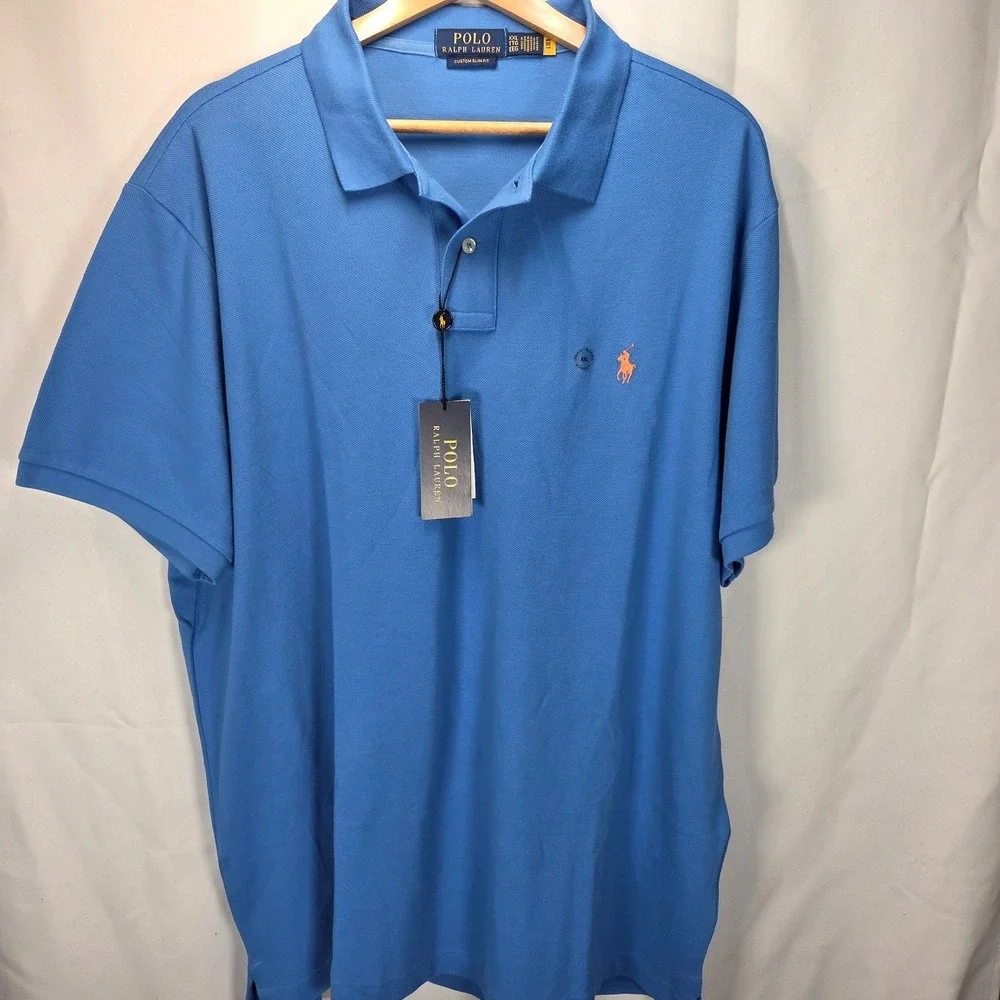 Ralph Lauren‎ Classic SLIM Fit 2XL Polo Shirt Blue NWT Cotton Preppy